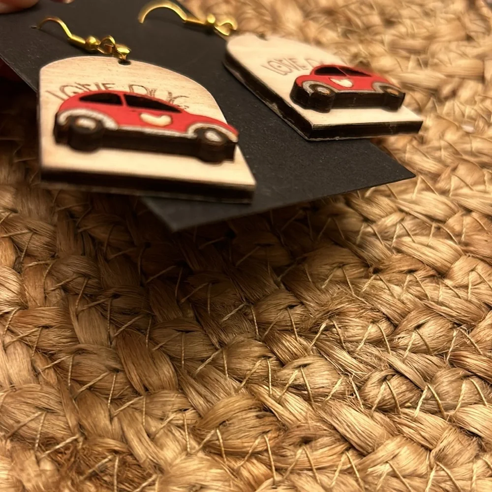 Lovebug Volkswagen Buggie Wood Laser Cut Earrings